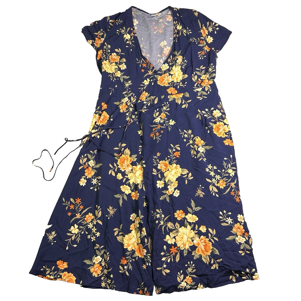 Old Navy Midi Wrap Dress Womens Large Tie Waist Floral Bloomcore Fall Transition